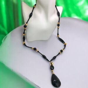 Louis Feraud Paris Vintage Black & Gold Beaded Necklace!